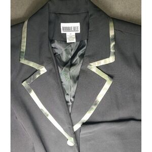 Vtg Robbie Bee Womens Size 16 Black Blazer Satin Trim 3-Button Career Jacket EUC